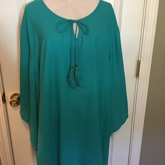 Catherine’s Lagenlook pullover long line top. Sz4X. Tassel tie in front. - Picture 3 of 11